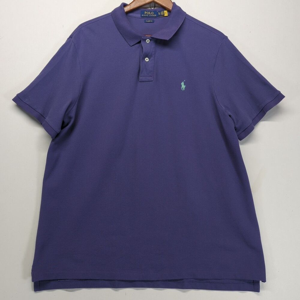 Polo Ralph Lauren Classic Fit Short Sleeve XL Purple Mint Green Pique Cotton
